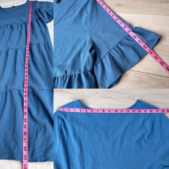 Emery Rose Tiered Ruffle Blue Maxi Dress With Pockets & Bell Sleeves Sz 4X Long - Picture 8 of 13